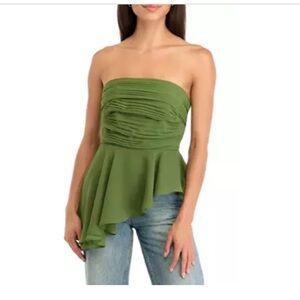 Parker Olive Strapless Asymmetrical Blouse